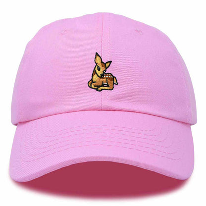 Dalix Fawn Embroidered Cotton Dad Hat Deer Adjustable Casual Baseball Cap Nature Womens in Light Pink