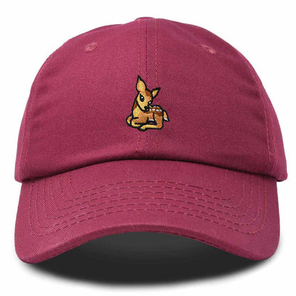 Dalix Fawn Embroidered Cotton Dad Hat Deer Adjustable Casual Baseball Cap Nature Womens in Maroon