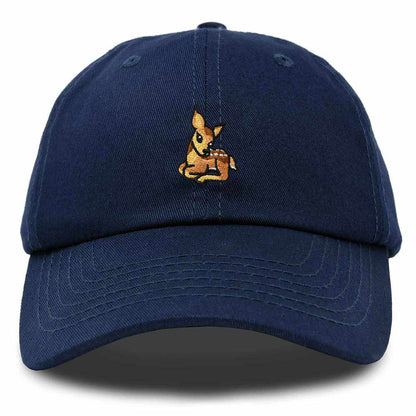 Dalix Fawn Embroidered Cotton Dad Hat Deer Adjustable Casual Baseball Cap Nature Womens in Navy Blue