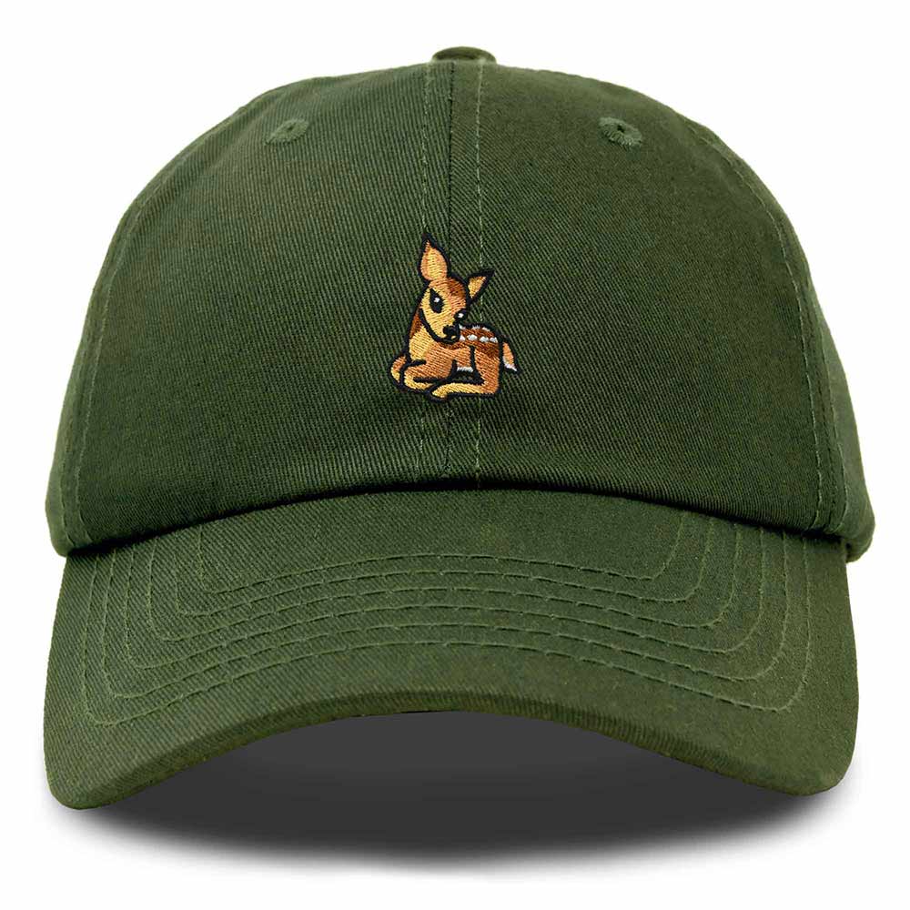 Dalix Fawn Embroidered Cotton Dad Hat Deer Adjustable Casual Baseball Cap Nature Womens in Olive