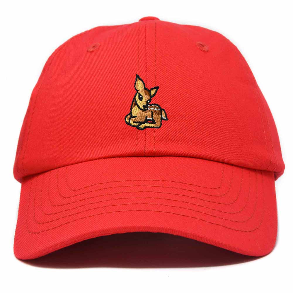 Dalix Fawn Embroidered Cotton Dad Hat Deer Adjustable Casual Baseball Cap Nature Womens in Red