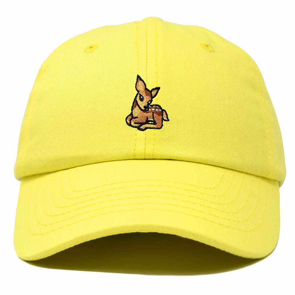 Dalix Fawn Embroidered Cotton Dad Hat Deer Adjustable Casual Baseball Cap Nature Womens in Yellow