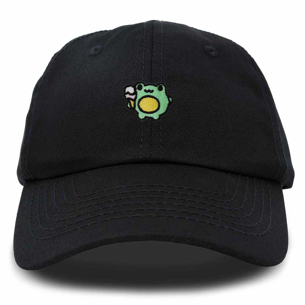 Dalix Gelato Frog Embroidered Womens Cotton Dad Hat Baseball Cap Adjustable in Black