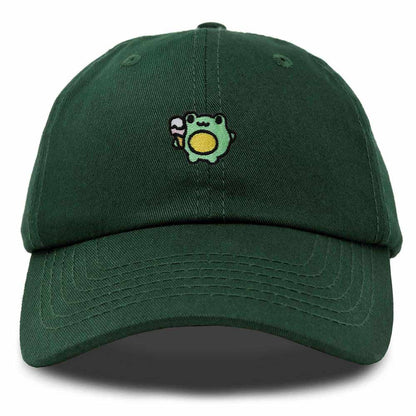 Dalix Gelato Frog Embroidered Womens Cotton Dad Hat Baseball Cap Adjustable in Dark Green