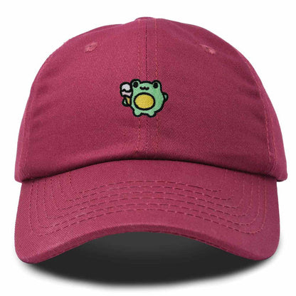 Dalix Gelato Frog Embroidered Womens Cotton Dad Hat Baseball Cap Adjustable in Maroon