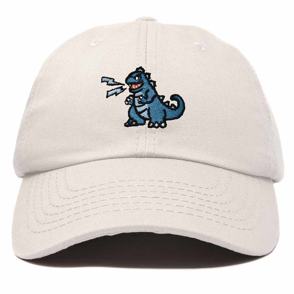 Dalix Giant Lizard Kaiju Embroidered Cotton Dad Hat Baseball Cap Adjustable Glow in the Dark Mens in Beige