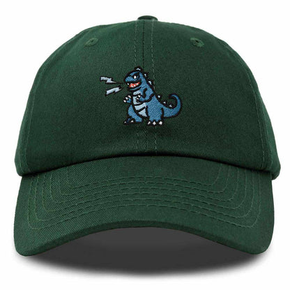 Dalix Giant Lizard Kaiju Embroidered Cotton Dad Hat Baseball Cap Adjustable Glow in the Dark Mens in Dark Green