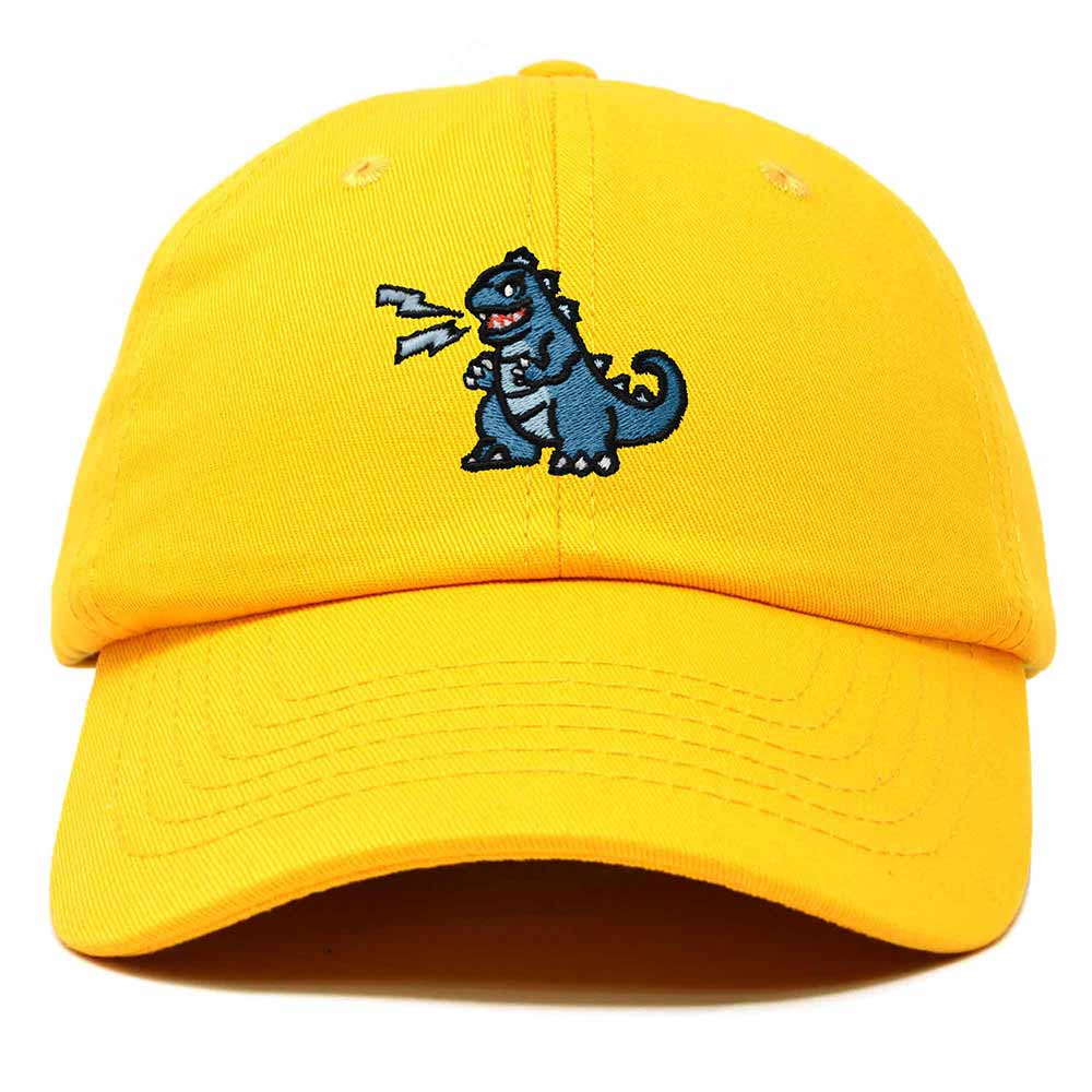 Dalix Giant Lizard Kaiju Embroidered Cotton Dad Hat Baseball Cap Adjustable Glow in the Dark Mens in Gold