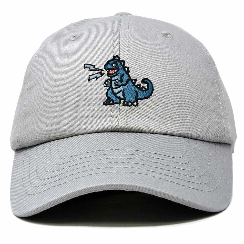 Dalix Giant Lizard Kaiju Embroidered Cotton Dad Hat Baseball Cap Adjustable Glow in the Dark Mens in Gray