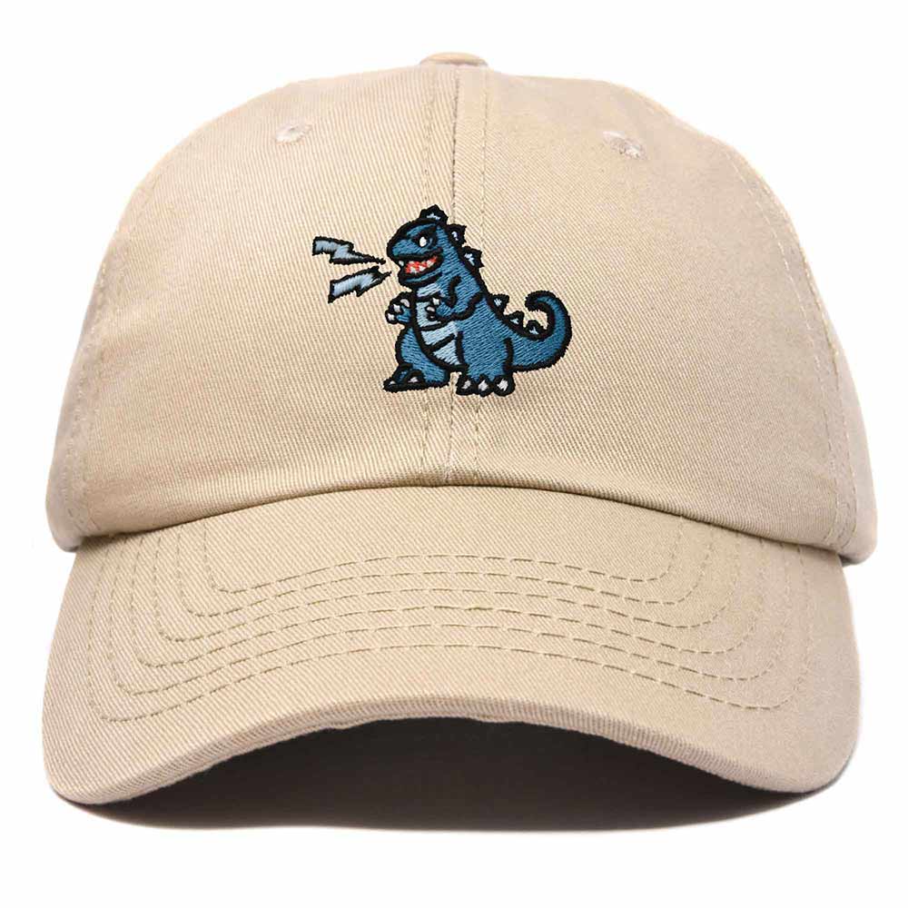 Dalix Giant Lizard Kaiju Embroidered Cotton Dad Hat Baseball Cap Adjustable Glow in the Dark Mens in Khaki