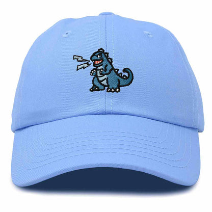 Dalix Giant Lizard Kaiju Embroidered Cotton Dad Hat Baseball Cap Adjustable Glow in the Dark Mens in Light Blue