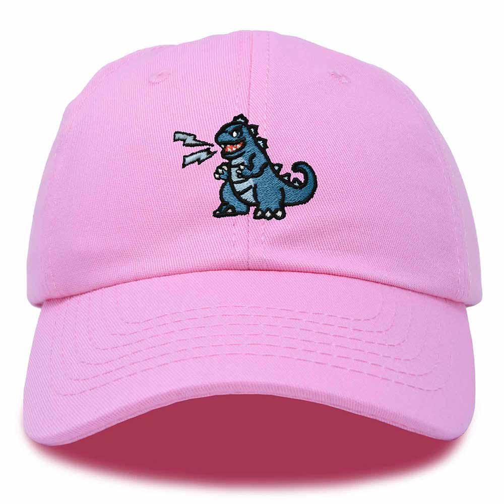 Dalix Giant Lizard Kaiju Embroidered Cotton Dad Hat Baseball Cap Adjustable Glow in the Dark Mens in Light Pink