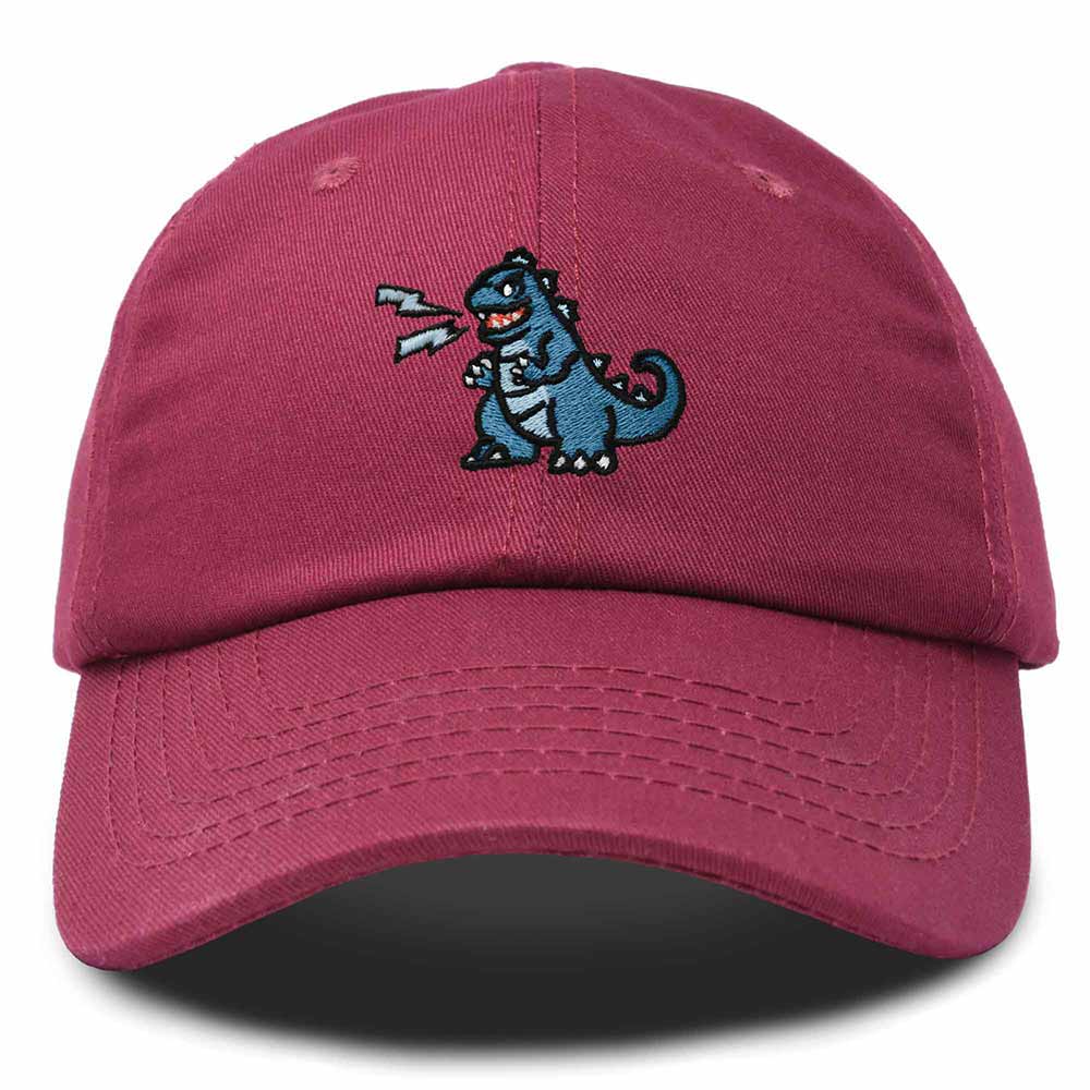 Dalix Giant Lizard Kaiju Embroidered Cotton Dad Hat Baseball Cap Adjustable Glow in the Dark Mens in Maroon