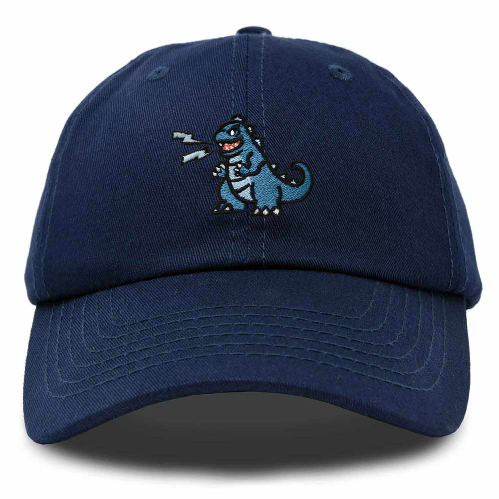 Dalix Giant Lizard Kaiju Embroidered Cotton Dad Hat Baseball Cap Adjustable Glow in the Dark Mens in Navy Blue