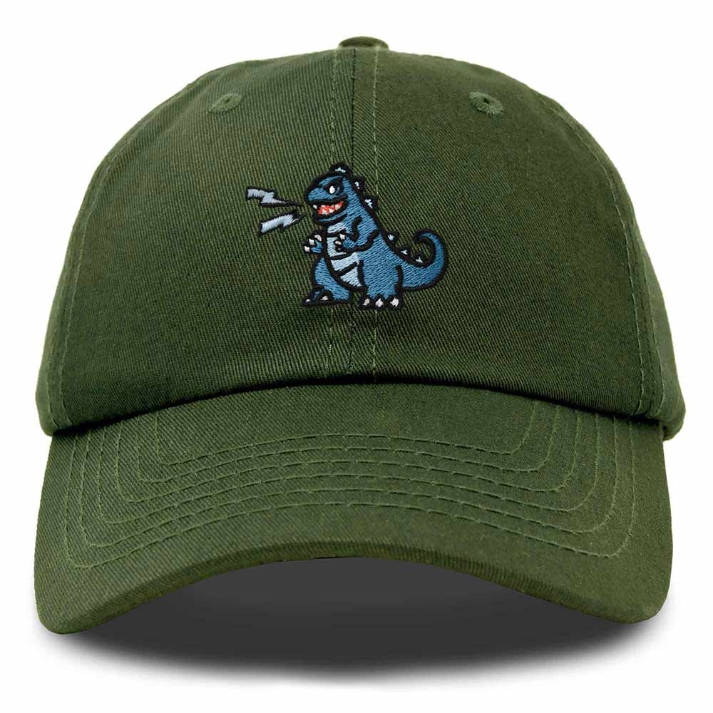 Dalix Giant Lizard Kaiju Embroidered Cotton Dad Hat Baseball Cap Adjustable Glow in the Dark Mens in Olive