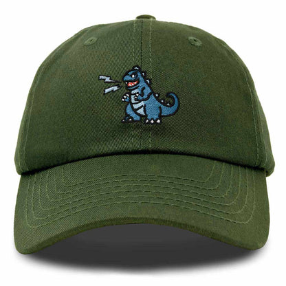 Dalix Giant Lizard Kaiju Embroidered Cotton Dad Hat Baseball Cap Adjustable Glow in the Dark Mens in Olive