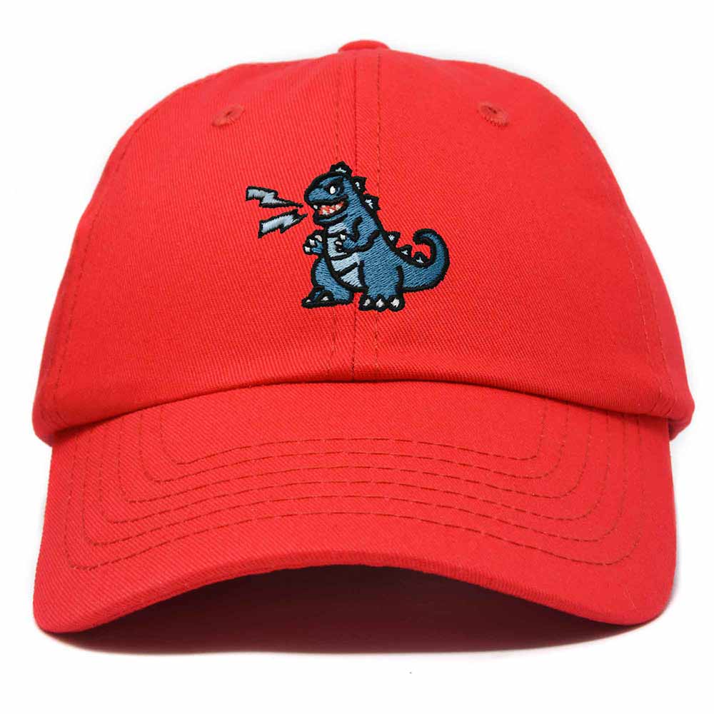 Dalix Giant Lizard Kaiju Embroidered Cotton Dad Hat Baseball Cap Adjustable Glow in the Dark Mens in Red