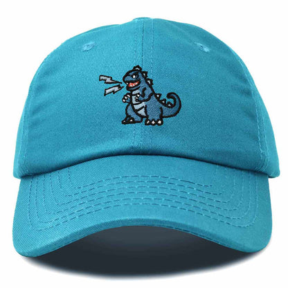 Dalix Giant Lizard Kaiju Embroidered Cotton Dad Hat Baseball Cap Adjustable Glow in the Dark Mens in Teal