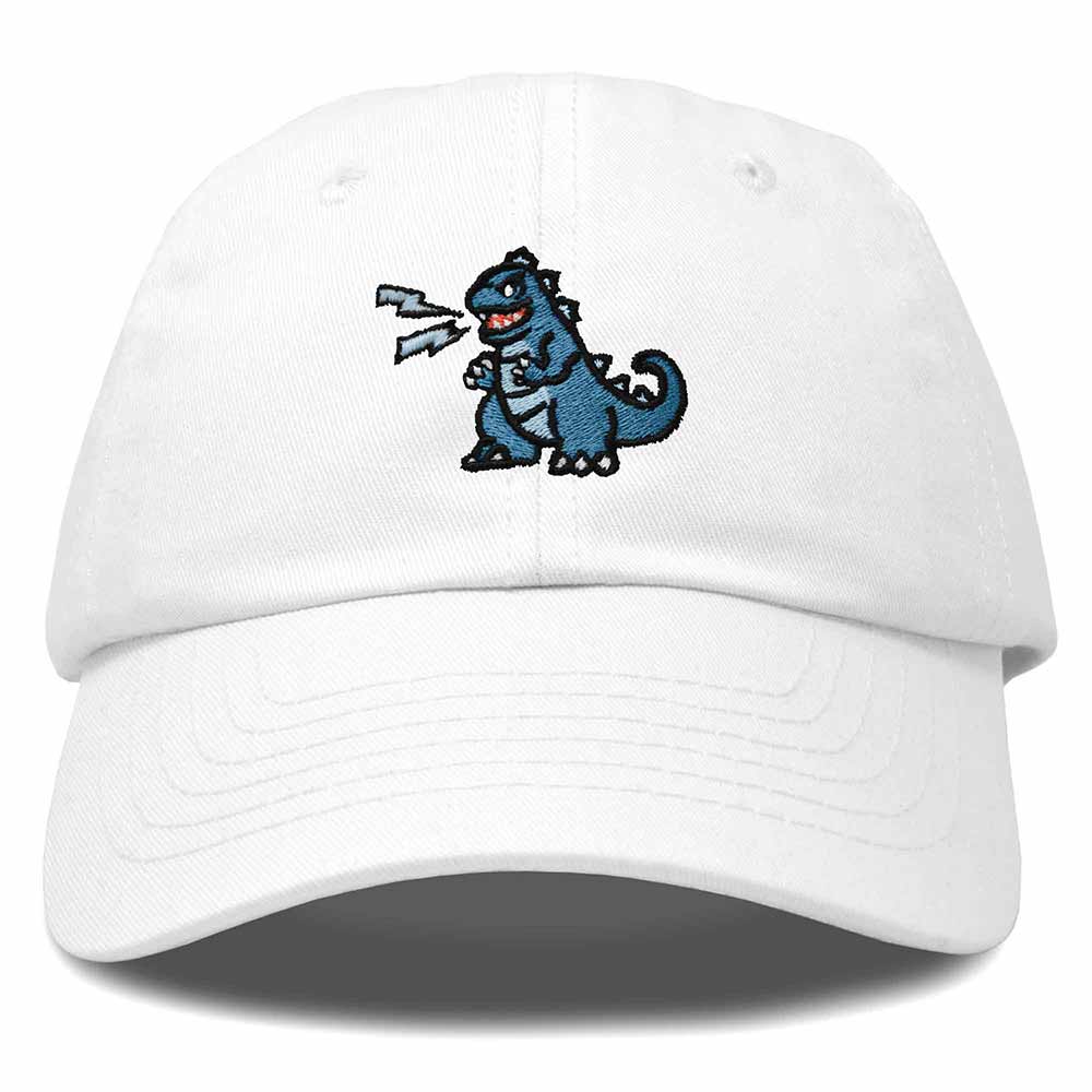 Dalix Giant Lizard Kaiju Embroidered Cotton Dad Hat Baseball Cap Adjustable Glow in the Dark Mens in White