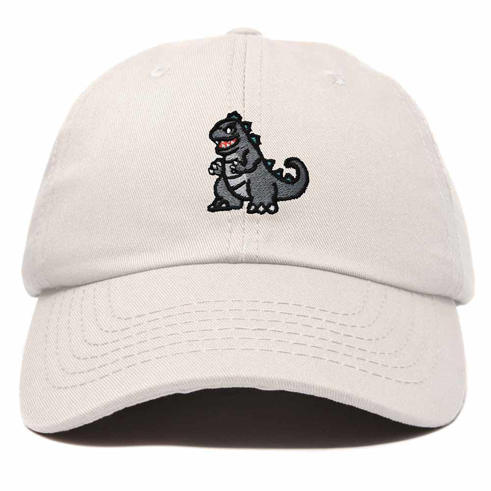 Dalix Giant Lizard Kaiju Embroidered Cotton Dad Hat Baseball Cap Adjustable Glow in the Dark Mens in Beige