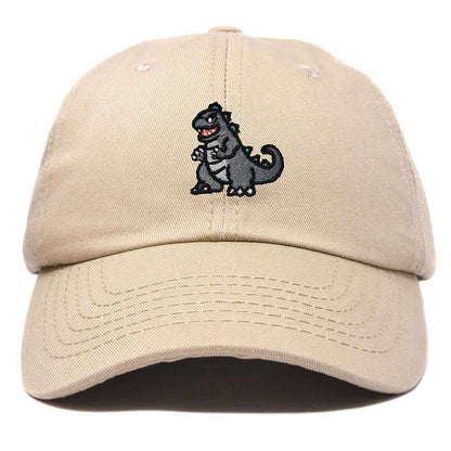 Dalix Giant Lizard Kaiju Embroidered Cotton Dad Hat Baseball Cap Adjustable Glow in the Dark Mens in Khaki