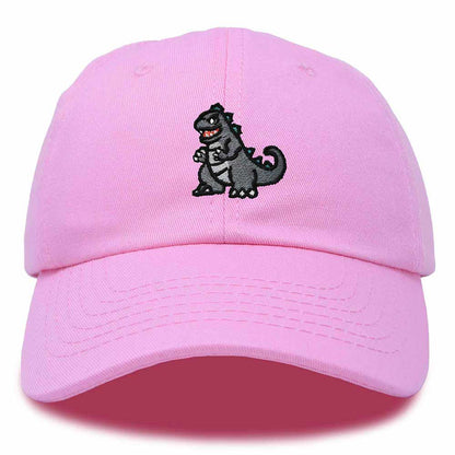 Dalix Giant Lizard Kaiju Embroidered Cotton Dad Hat Baseball Cap Adjustable Glow in the Dark Mens in Light Pink