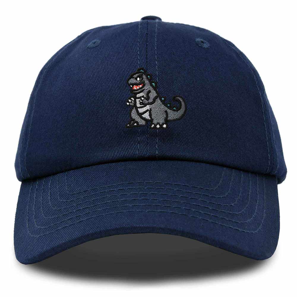 Dalix Giant Lizard Kaiju Embroidered Cotton Dad Hat Baseball Cap Adjustable Glow in the Dark Mens in Navy Blue