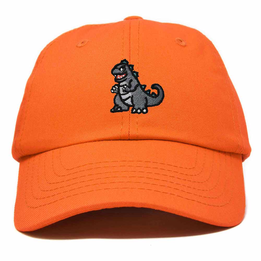 Dalix Giant Lizard Kaiju Embroidered Cotton Dad Hat Baseball Cap Adjustable Glow in the Dark Mens in Orange