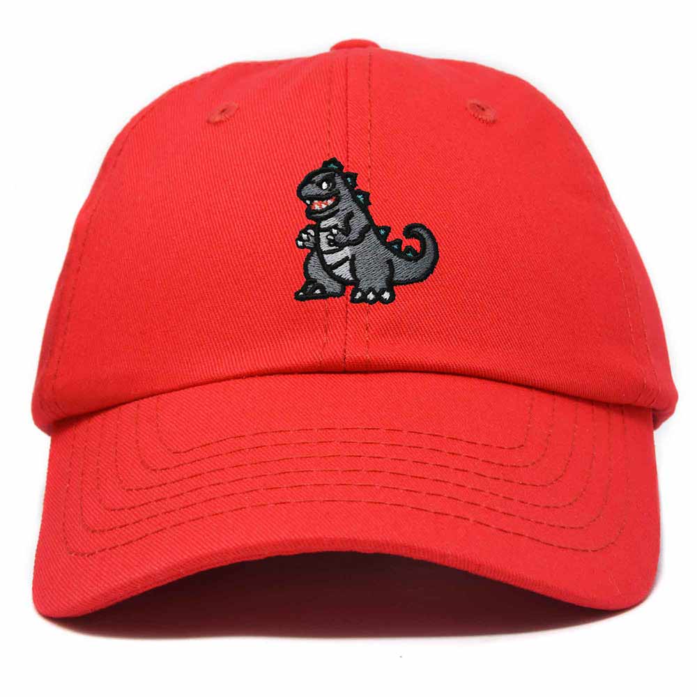 Dalix Giant Lizard Kaiju Embroidered Cotton Dad Hat Baseball Cap Adjustable Glow in the Dark Mens in Red