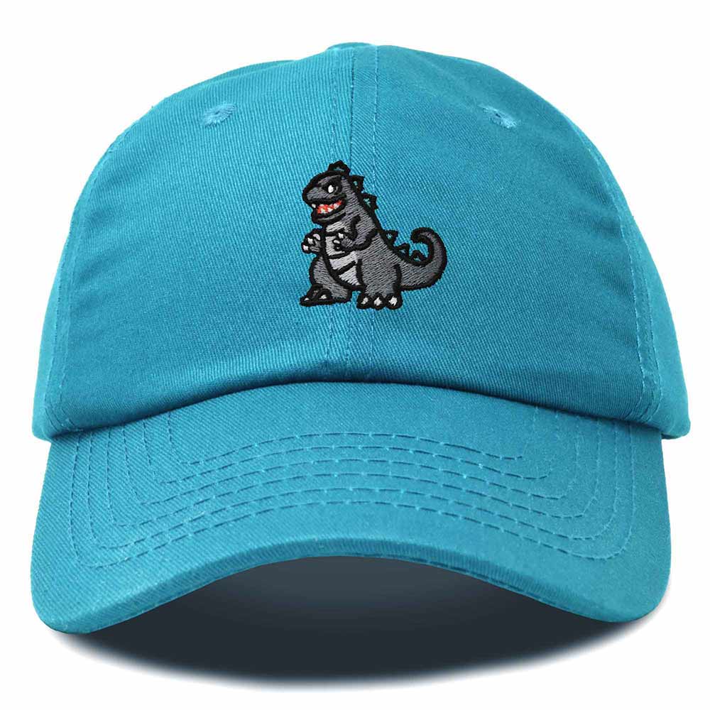 Dalix Giant Lizard Kaiju Embroidered Cotton Dad Hat Baseball Cap Adjustable Glow in the Dark Mens in Teal