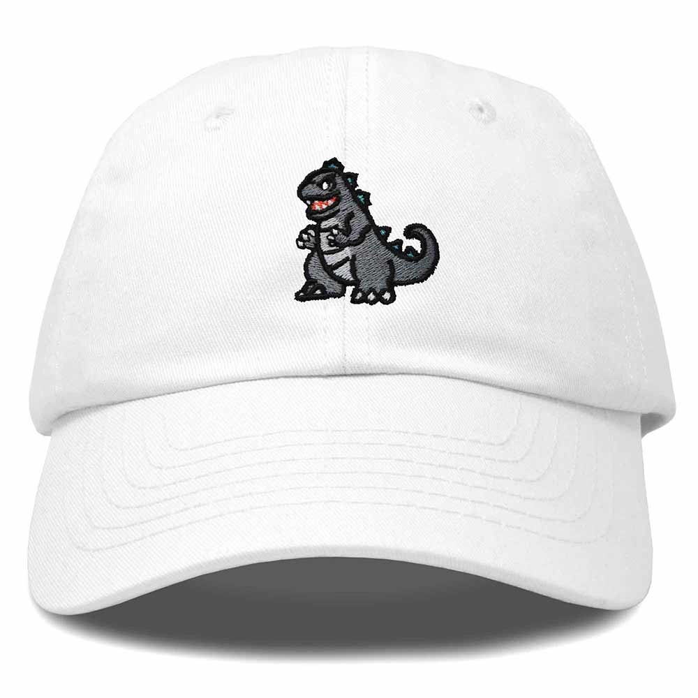 Dalix Giant Lizard Kaiju Embroidered Cotton Dad Hat Baseball Cap Adjustable Glow in the Dark Mens in White