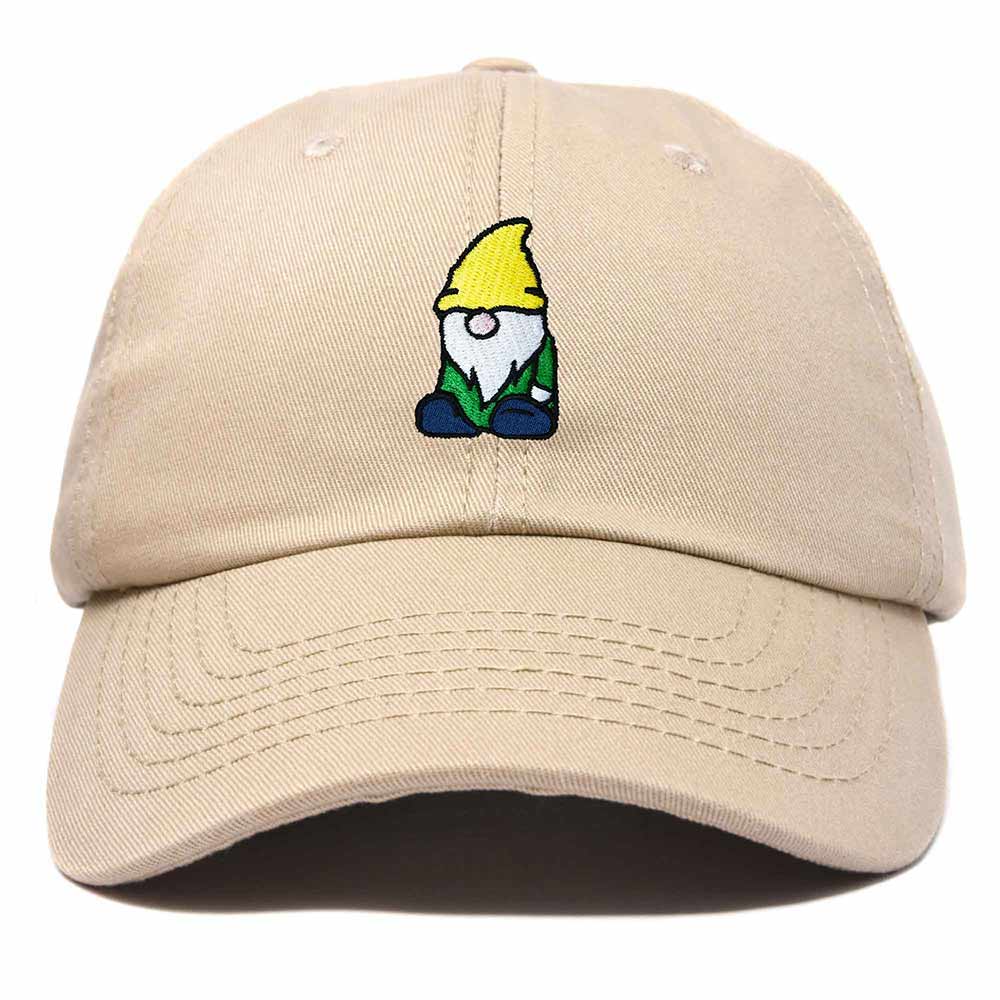 Dalix Gnome Embroidered Cotton Baseball Cap Adjustable Dad Hat Mens in Khaki