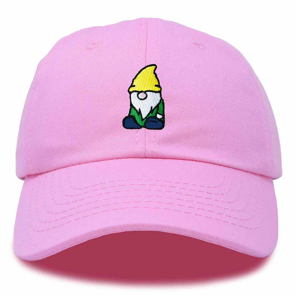 Dalix Gnome Embroidered Cotton Baseball Cap Adjustable Dad Hat Mens in Light Pink