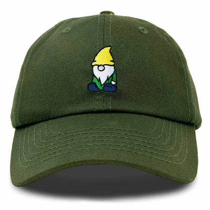 Dalix Gnome Embroidered Cotton Baseball Cap Adjustable Dad Hat Mens in Olive