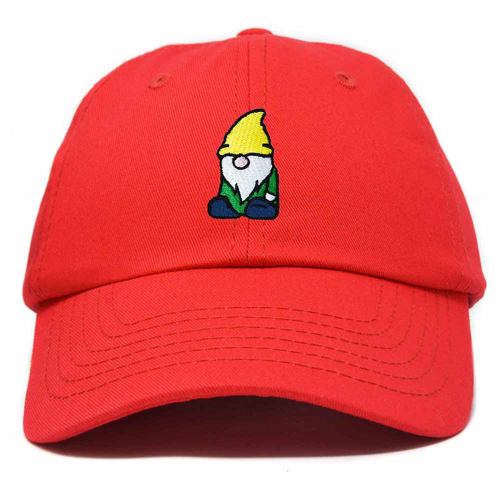 Dalix Gnome Embroidered Cotton Baseball Cap Adjustable Dad Hat Mens in Red