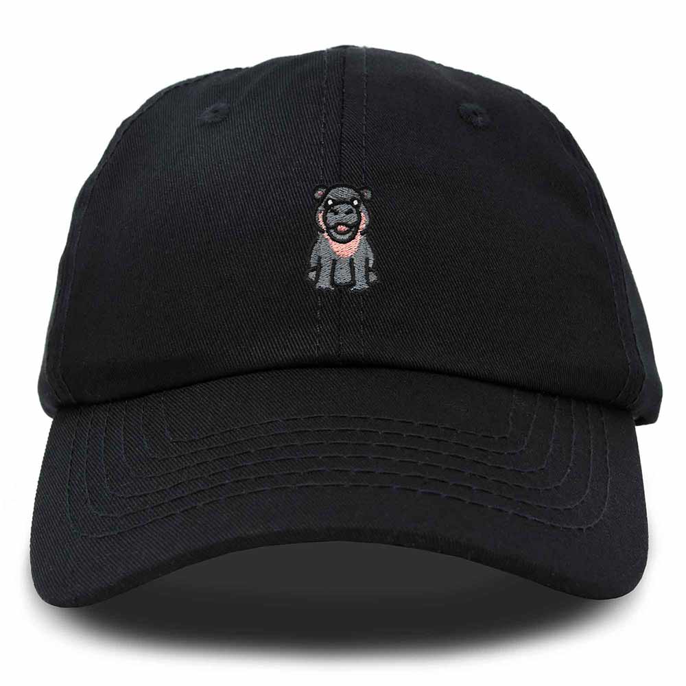 Dalix Hippo Embroidered Cotton Dad Hat Cute Animal Design Adjustable Baseball Cap for Everyday Wear Womens in Black