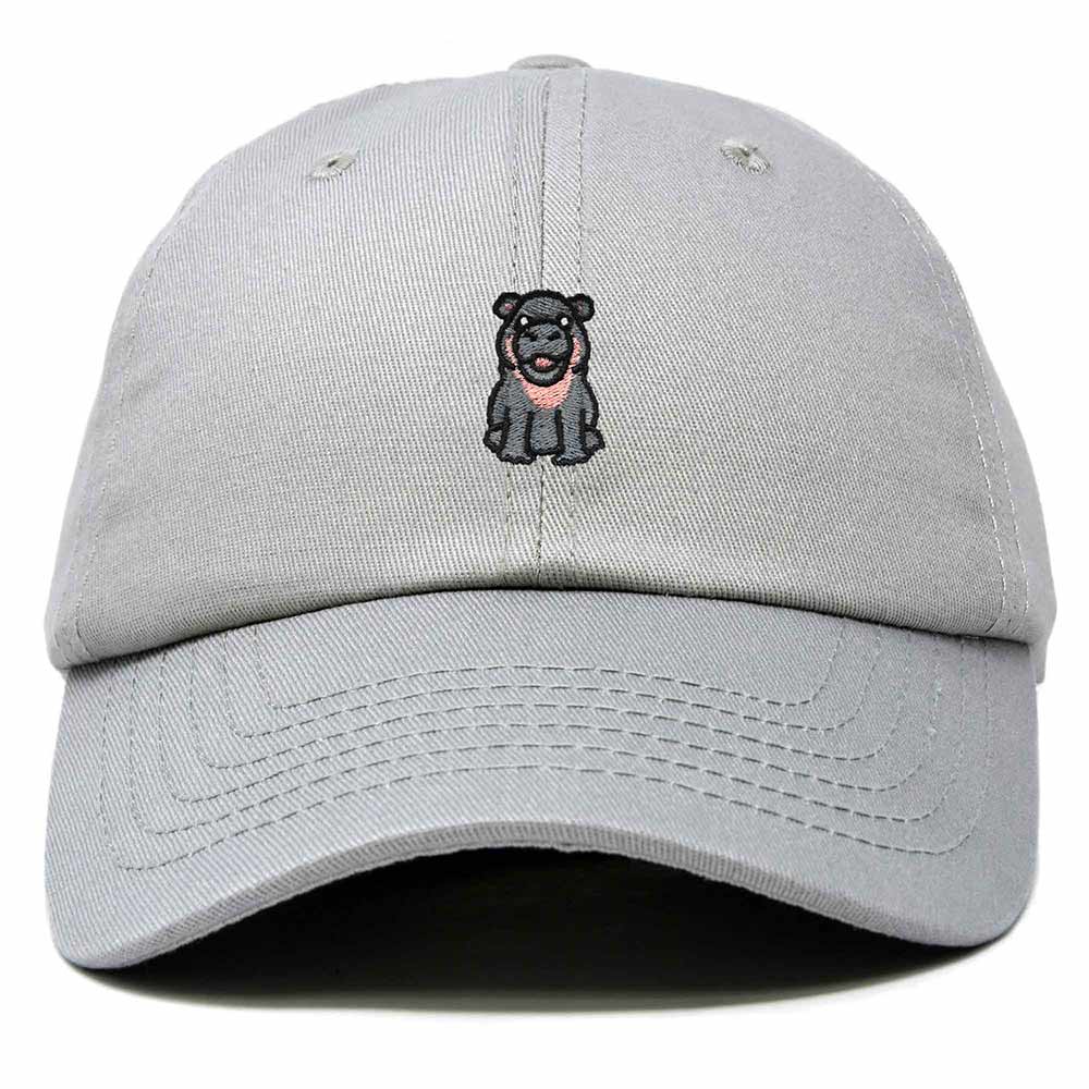 Dalix Hippo Embroidered Cotton Dad Hat Cute Animal Design Adjustable Baseball Cap for Everyday Wear Womens in Gray