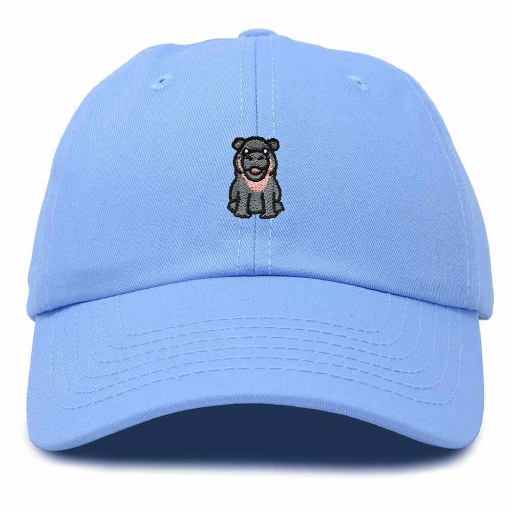 Dalix Hippo Embroidered Cotton Dad Hat Cute Animal Design Adjustable Baseball Cap for Everyday Wear Womens in Light Blue