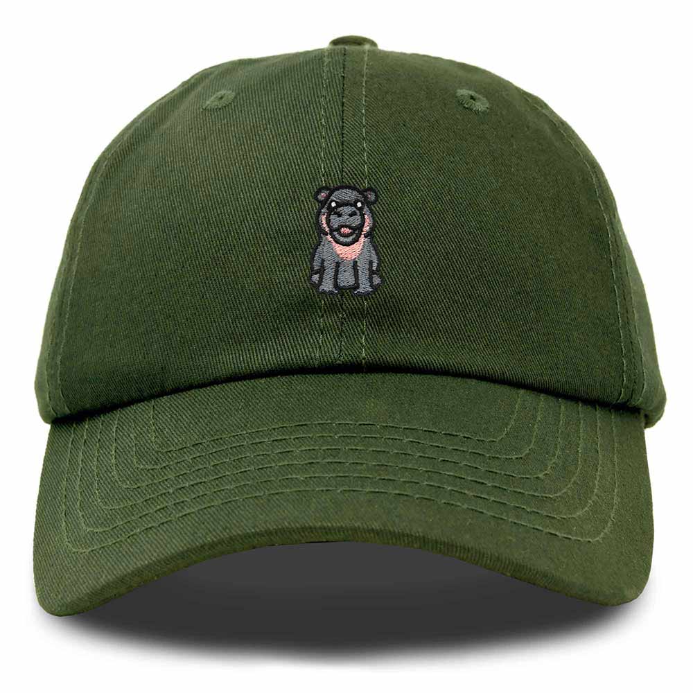 Dalix Hippo Embroidered Cotton Dad Hat Cute Animal Design Adjustable Baseball Cap for Everyday Wear Womens in Olive