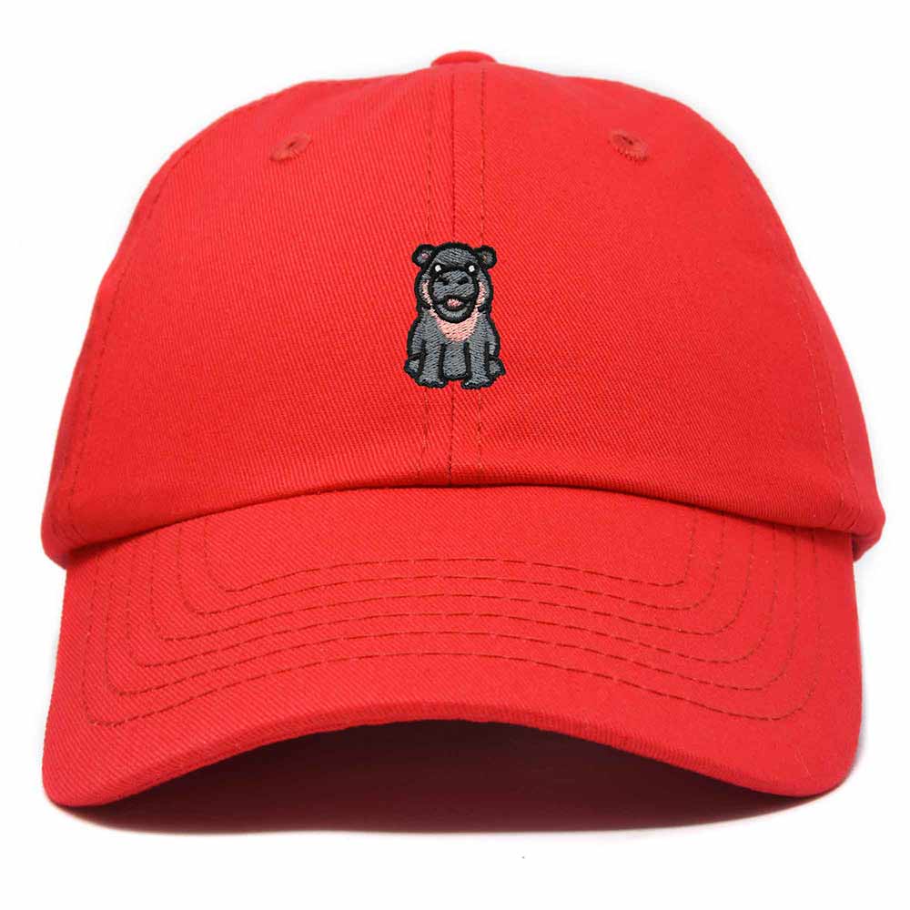 Dalix Hippo Embroidered Cotton Dad Hat Cute Animal Design Adjustable Baseball Cap for Everyday Wear Womens in Red