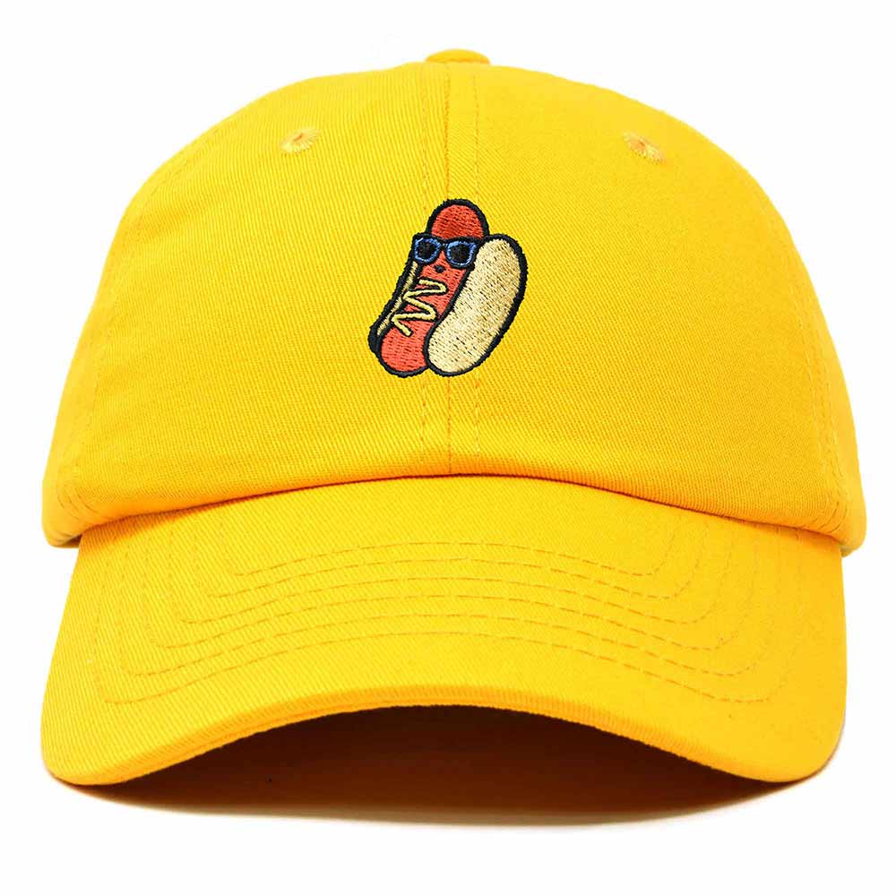 Dalix Hot Dog Embroidered Cap Cotton Baseball Summer Cool Dad Hat Mens in Gold