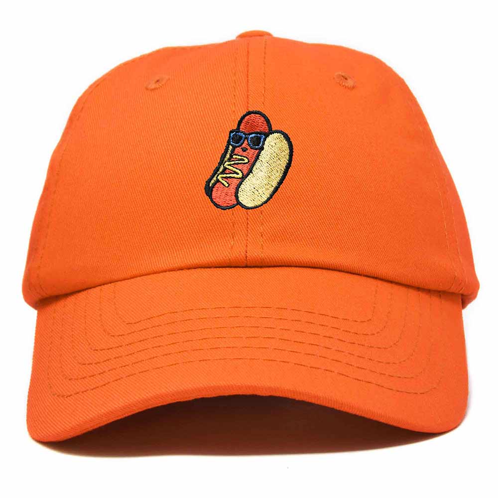 Dalix Hot Dog Embroidered Cap Cotton Baseball Summer Cool Dad Hat Mens in Orange