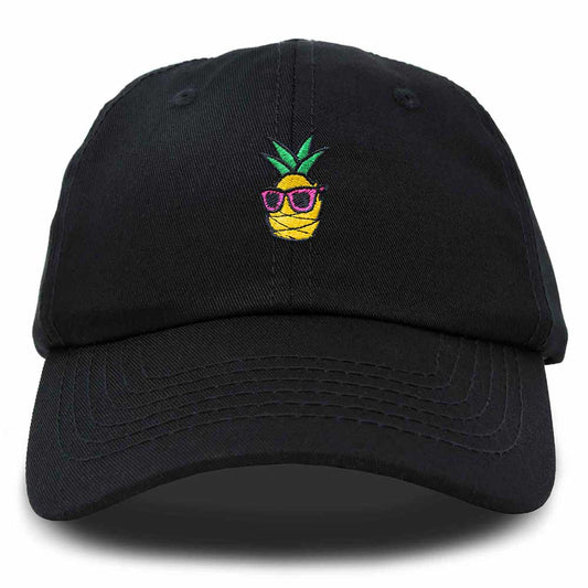 Dalix Pineapple Embroidered Cap Cotton Baseball Summer Cool Dad Hat Mens in Black