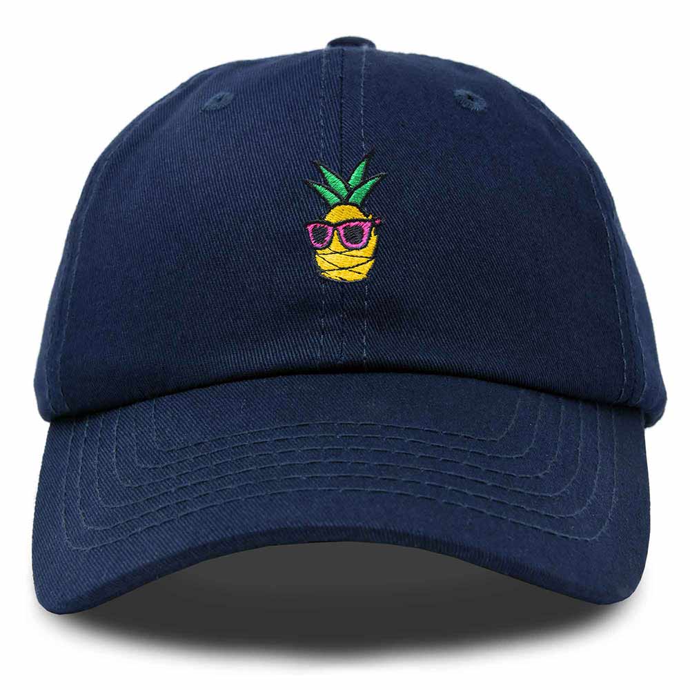 Dalix Pineapple Embroidered Cap Cotton Baseball Summer Cool Dad Hat Mens in Navy Blue