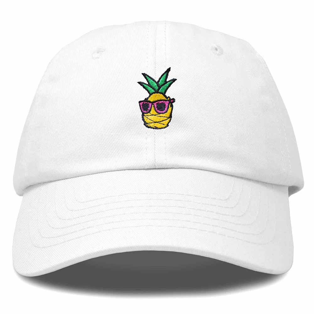 Dalix Pineapple Embroidered Cap Cotton Baseball Summer Cool Dad Hat Mens in White