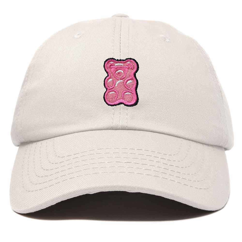 Dalix Pink Gummy Embroidered Cotton Dad Hat Baseball Cap Adjustable Womens in Beige