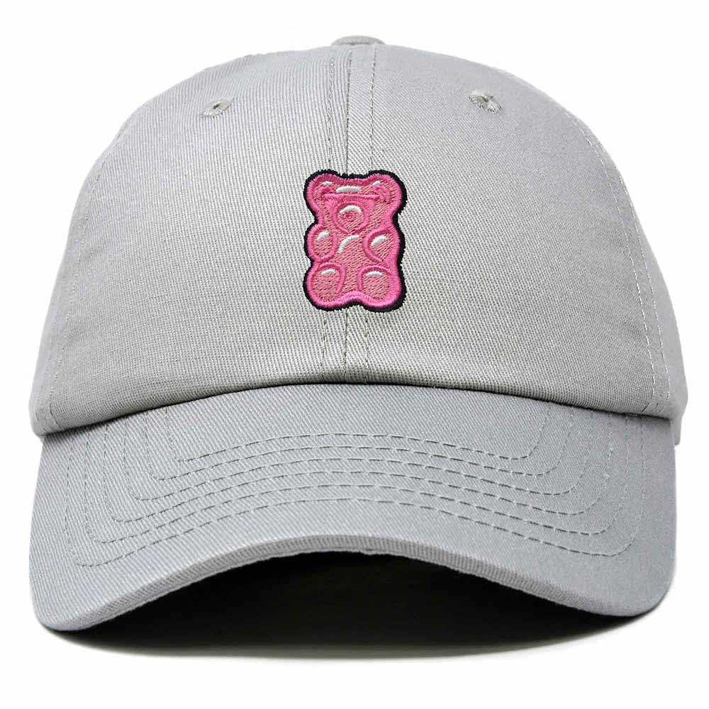 Dalix Pink Gummy Embroidered Cotton Dad Hat Baseball Cap Adjustable Womens in Gray