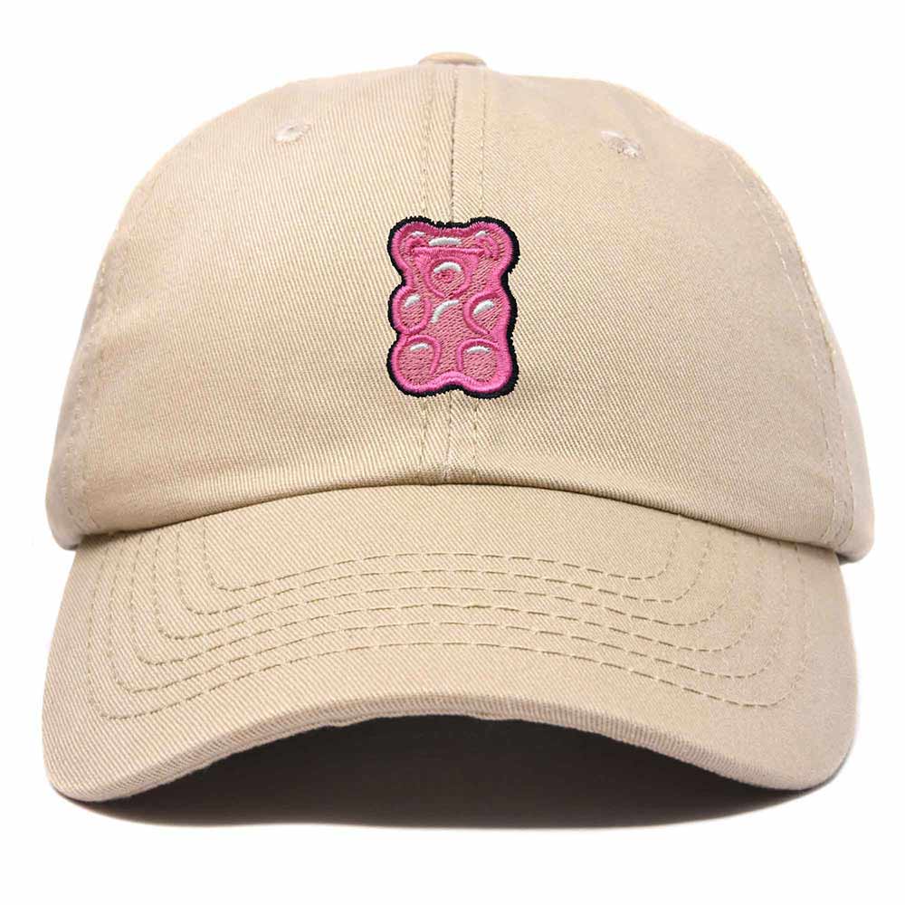 Dalix Pink Gummy Embroidered Cotton Dad Hat Baseball Cap Adjustable Womens in Khaki