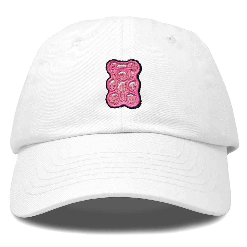 Dalix Pink Gummy Embroidered Cotton Dad Hat Baseball Cap Adjustable Womens in White