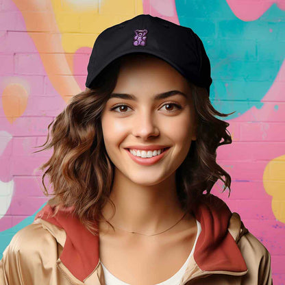 Dalix Purple Gummy Embroidered Cotton Dad Hat Baseball Cap Adjustable Womens in Black